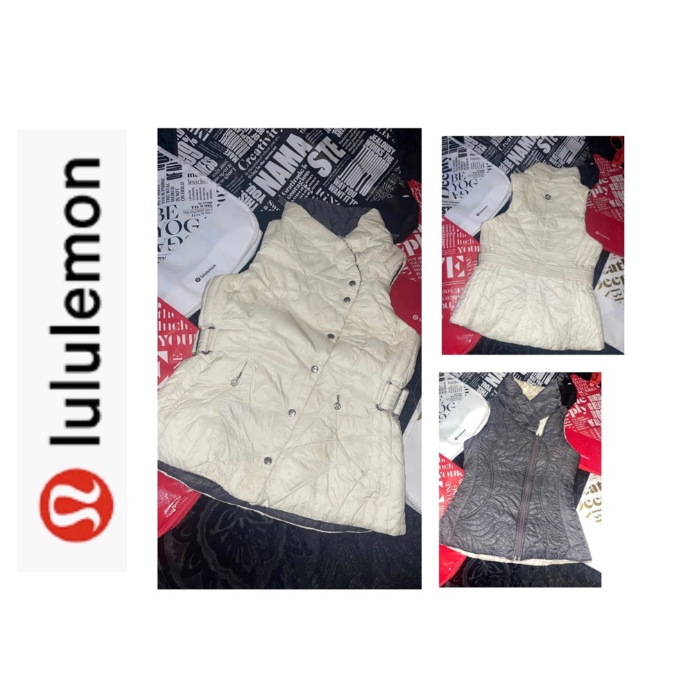 Lululemon Reversible Get Down Vest. Cream/Charcoal Gray Vest. Size 6.